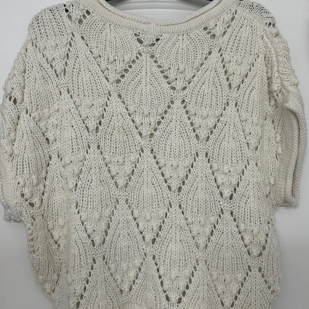 Cream Crochet Open Knit Boxy Sweater Boho Coastal Cottagecore Large NWT Neutral - Picture 7 of 13